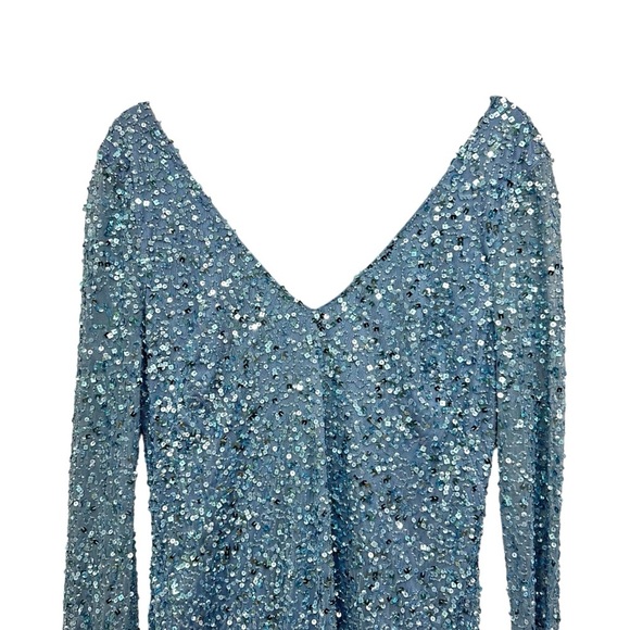 JS Collections Blue Sequin Long Sleeve Dress, Mother of the Bride, Groom, 14 - Picture 3 of 10